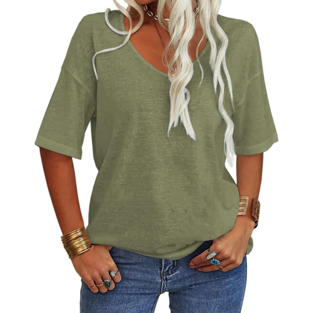 ✨Last Day 49% OFF✨Women's Solid Color V-Neck T-shirt Quick Ship Buy 2 Get Free Shipping Today