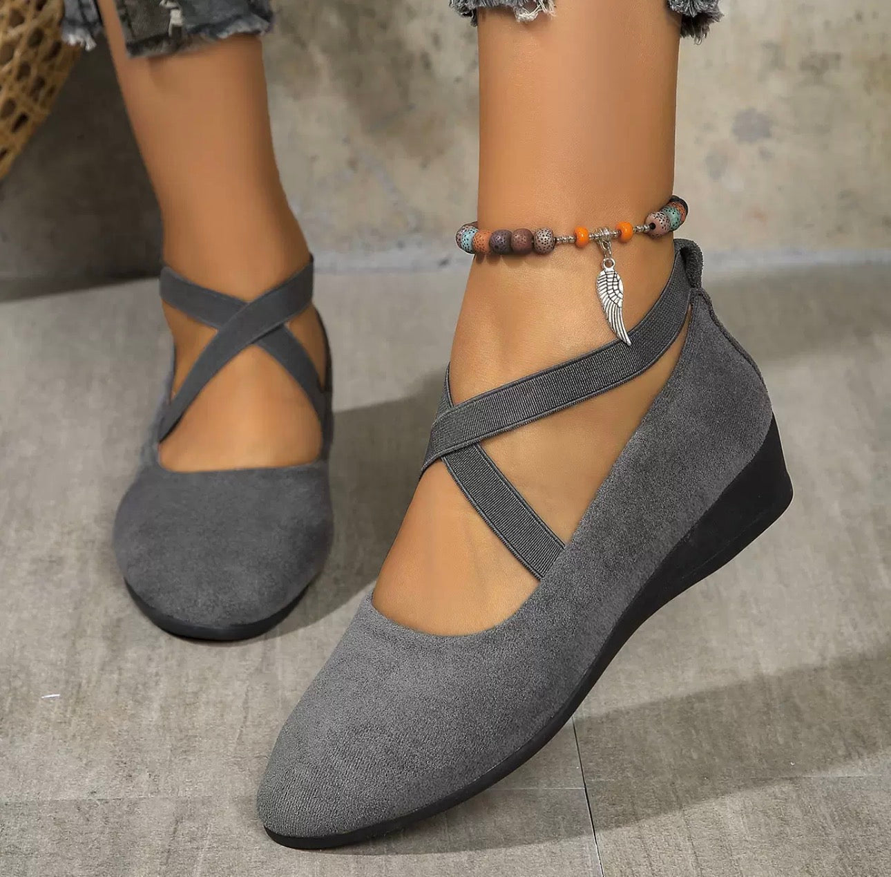 Closed Wedge Heel Ballerina Flats
