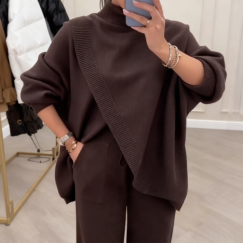 Women's 2-piece set – Asymmetrical sweater with wide-leg pants