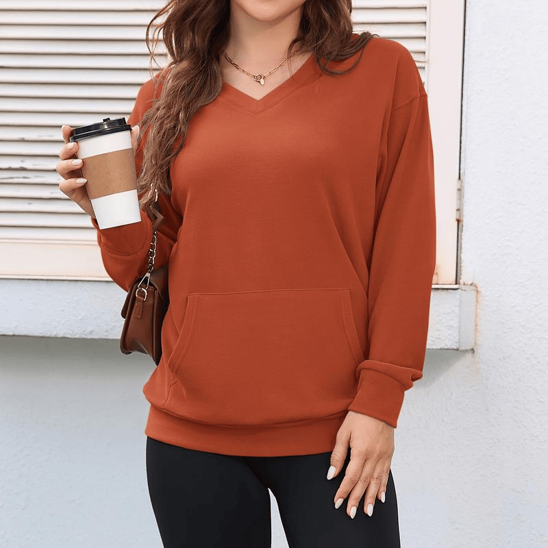 Women’s Hoodless V-Neck Hoodie with Pockets