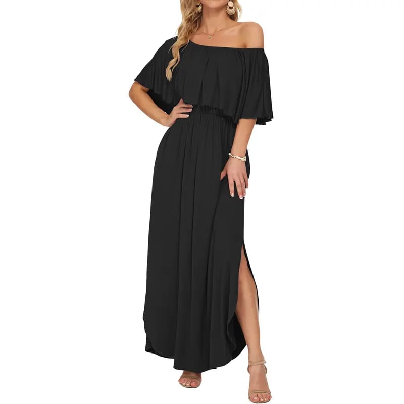 Women's Off The Shoulder Dress Wedding Guest Dress Summer Casual Long Ruffle Party Side Split Beach Maxi Dresses