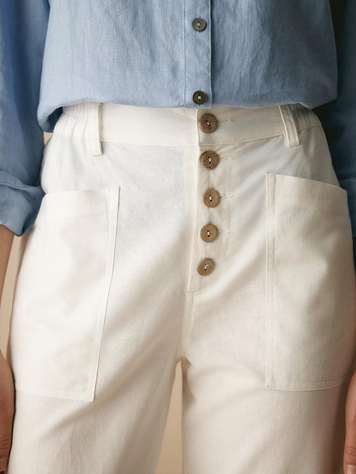 Linen Simple Button Fly Trousers