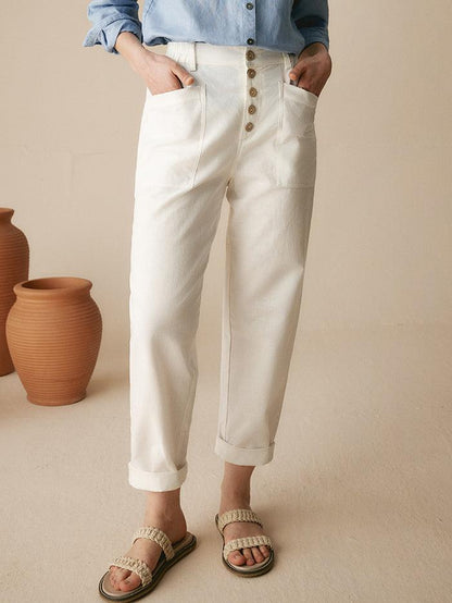 Linen Simple Button Fly Trousers