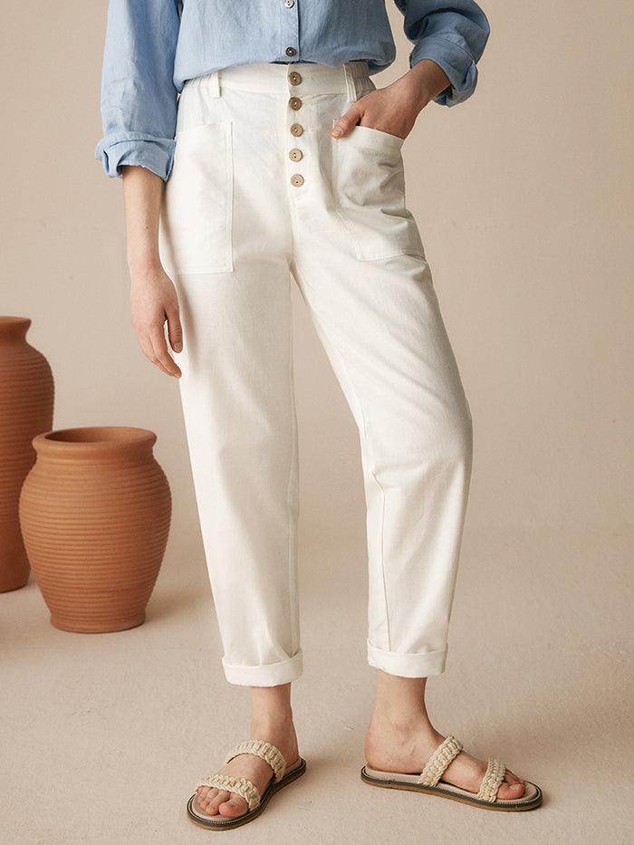 Linen Simple Button Fly Trousers
