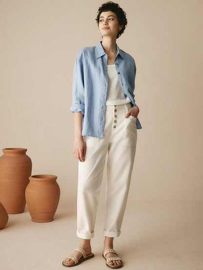 Linen Simple Button Fly Trousers
