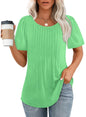 Hot Sale-Women's Short Sleeve Pleated Dressy Casual Scooped Neck Tops