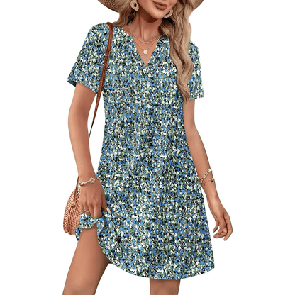 Women 2026 Casual Summer V Neck  Dress Short Sleeve Fashion Beach Vacation Clothes