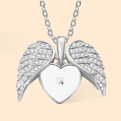 Personalized Cubic Zircon Heart Shape Angel Wing Photo Locket Necklace Anniversary Birthday Gift