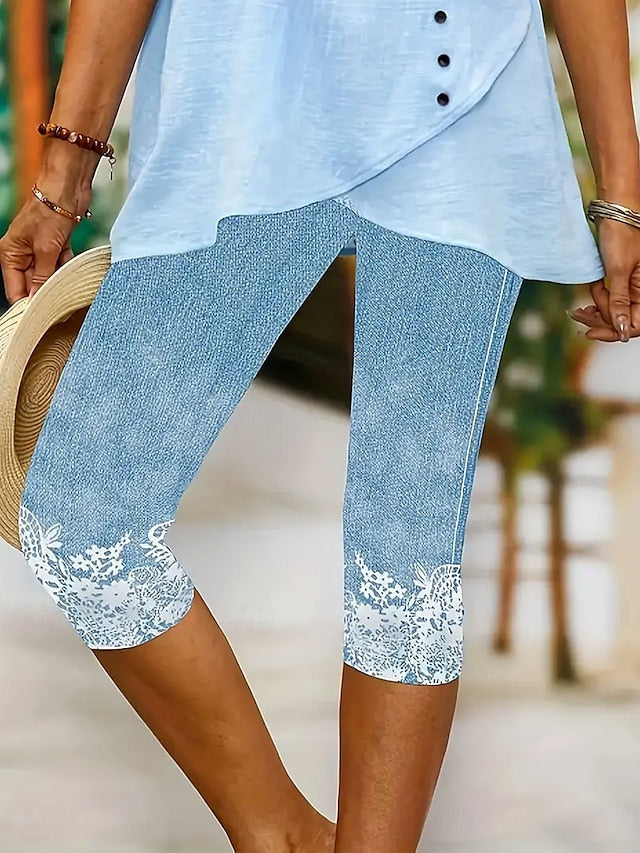 Women's Jean Capris Stretch Lace Leggings for Women Sexy Skinny Jeans Plus Size High Waist Denim Cropped Slim Pants