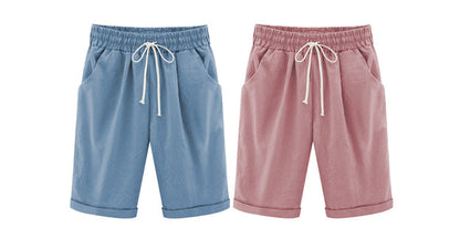 Women's Casual Soft Solid Drawstring Shorts Plus Size Ten Color