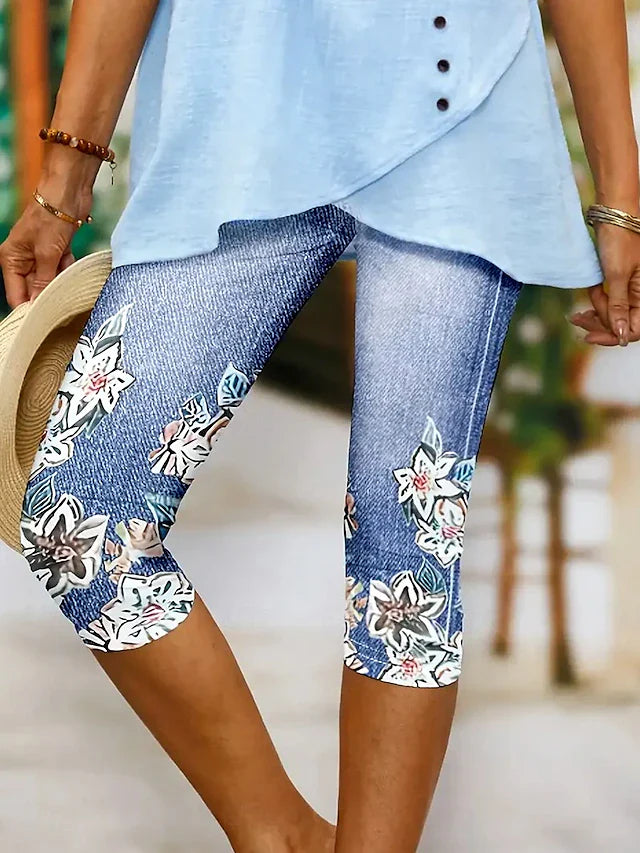Women's Jean Capris Stretch Lace Leggings for Women Sexy Skinny Jeans Plus Size High Waist Denim Cropped Slim Pants