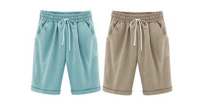 Women's Casual Soft Solid Drawstring Shorts Plus Size Ten Color