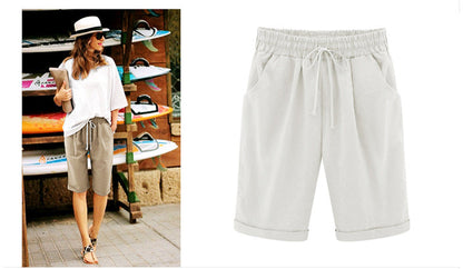 Women's Casual Soft Solid Drawstring Shorts Plus Size Ten Color