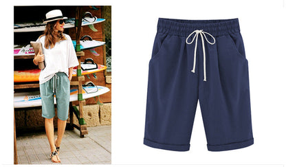 Women's Casual Soft Solid Drawstring Shorts Plus Size Ten Color