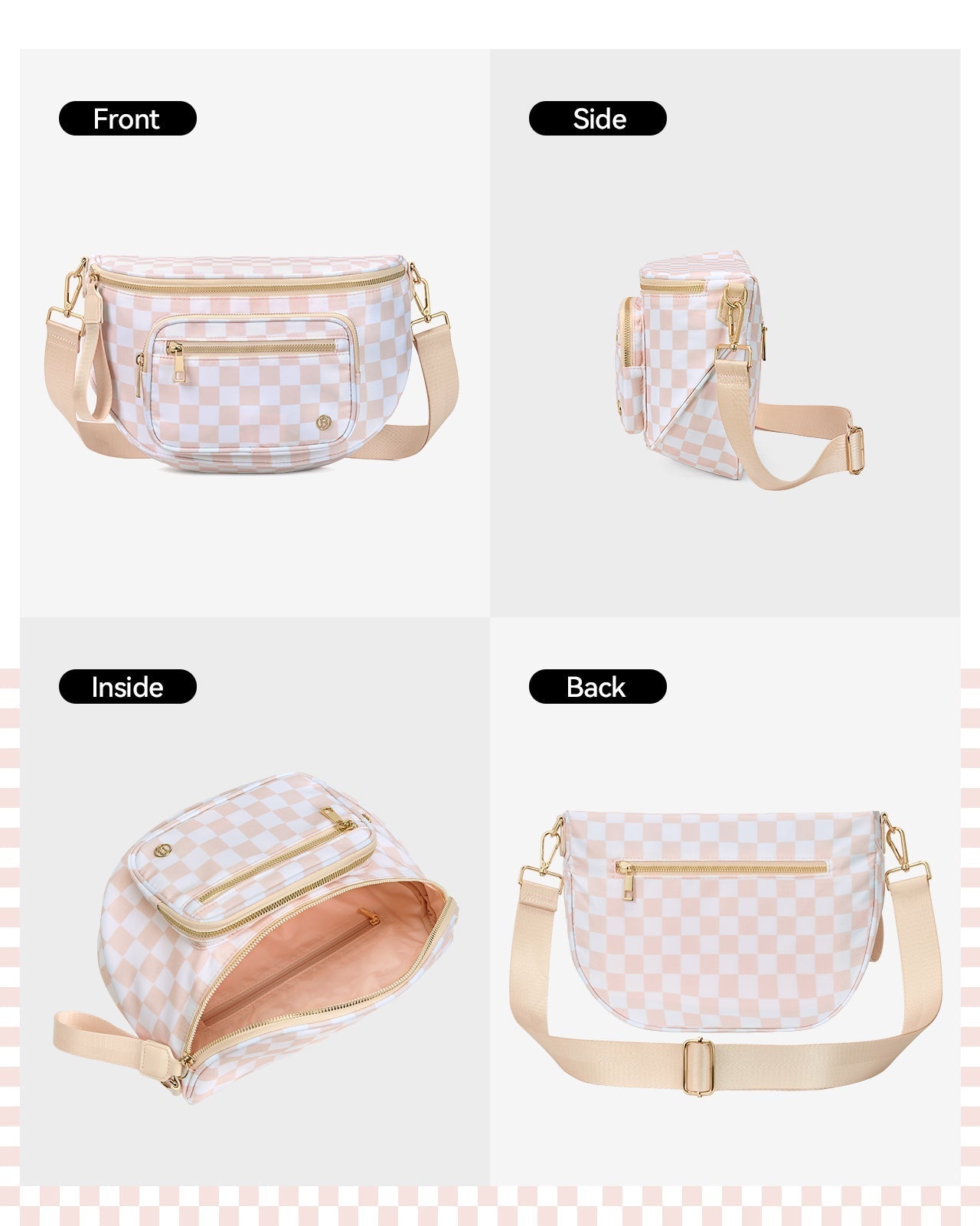 ✨Last Day 49% OFF✨Checkered Leather Bum & Crossbody Bag – RFID Protected-Buy 2 Get Free Shipping Today