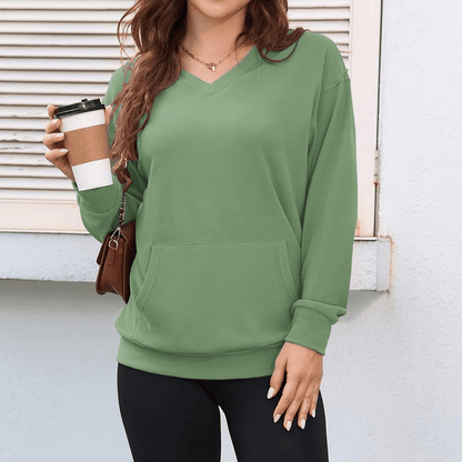 Women’s Hoodless V-Neck Hoodie with Pockets