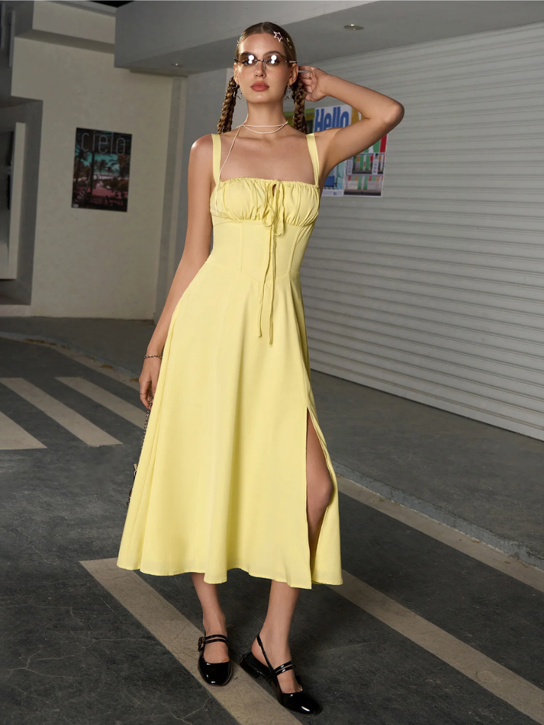✨Last Day 49% OFF✨Ruched Bust Split Thigh Cami Dress-Buy 2 Get Free Shipping Today
