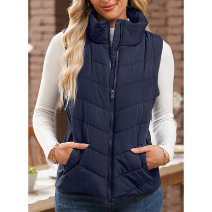 Lightweight Comfort: Women’s Sleeveless Puffer Zip Vest Outerwear