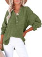 Womens Casual Gauze Button Neck Long Sleeve Oversized Blouses Tops