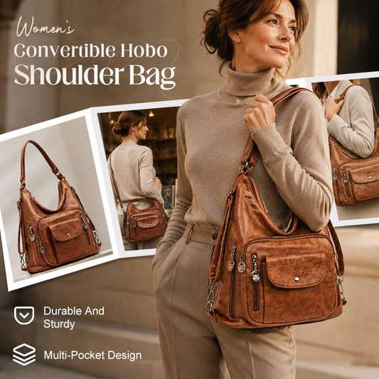Women's Convertible Multi-Pocket Shoulder Bag - 3 Ways to Wear