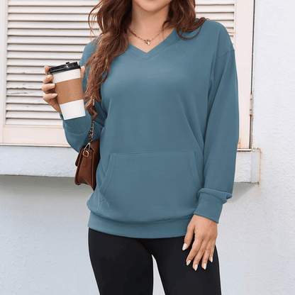 Women’s Hoodless V-Neck Hoodie with Pockets