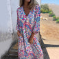 Bohemian V-Neck Abstract Printed Maxi Dress