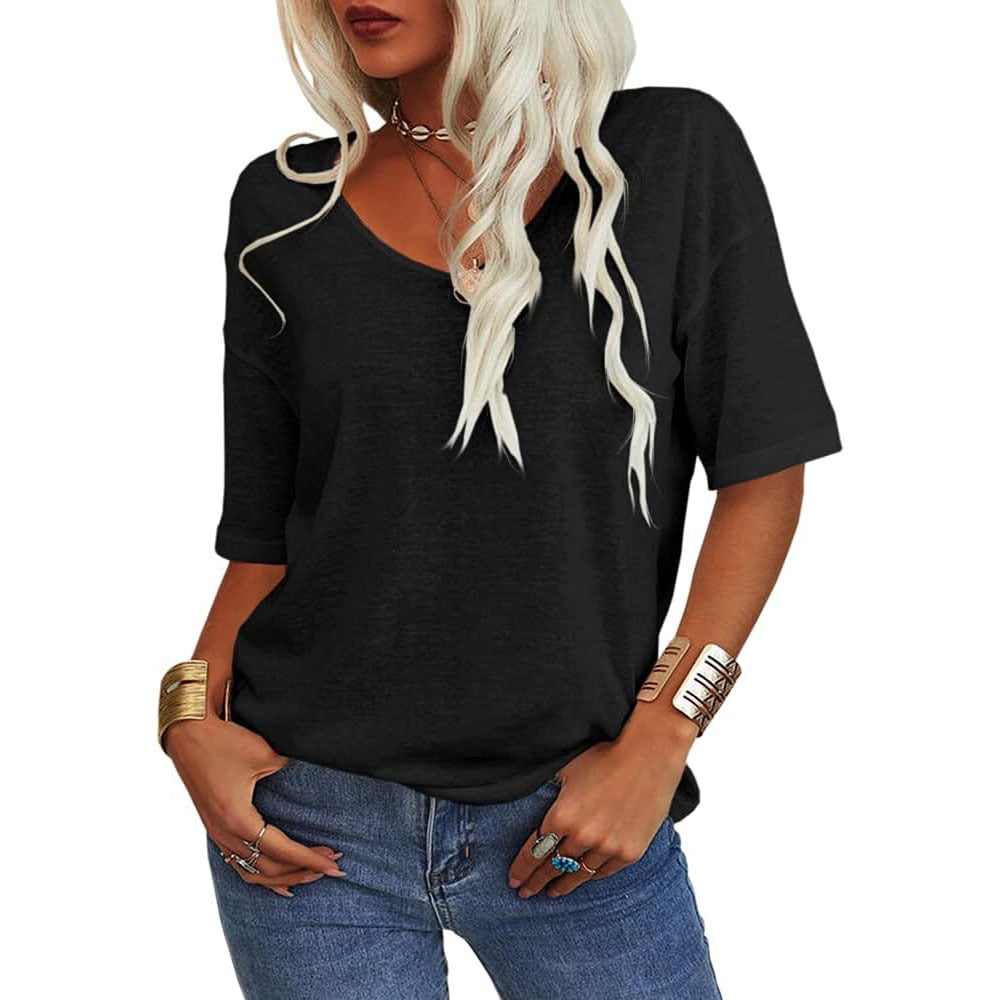 ✨Last Day 49% OFF✨Women's Solid Color V-Neck T-shirt Quick Ship Buy 2 Get Free Shipping Today