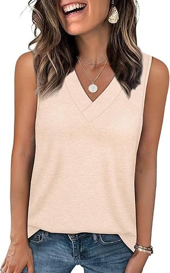 Women's Sleeveless V-Neck Slimming Loose Fit Casual Tank Top T-Shirt