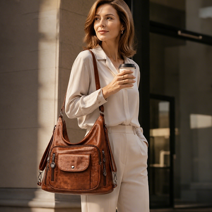 Women's Convertible Multi-Pocket Shoulder Bag - 3 Ways to Wear