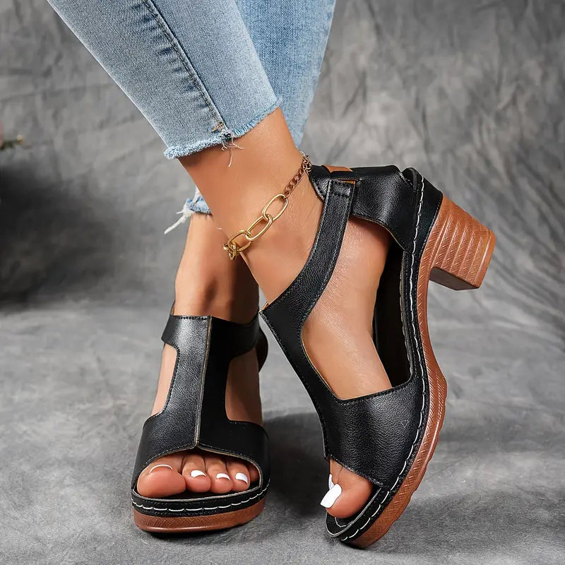 Women's Chunky Heel Sandals-Arch Support Sandals