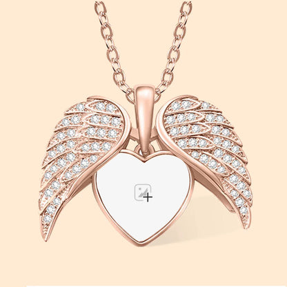 Personalized Cubic Zircon Heart Shape Angel Wing Photo Locket Necklace Anniversary Birthday Gift