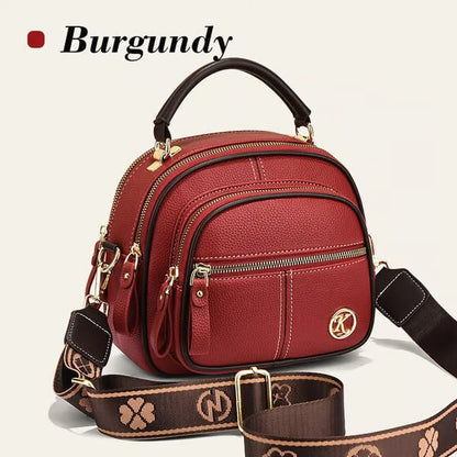 Classic Leather Crossbody Bag with Multifunctional Compartments & Adjustable Wide Strap
