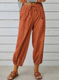 Solid Color Casual With Pocket Buttons Cotton Linen Trousers