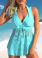 Plus Size Lace Peacock Blue Swimdress and Shorts