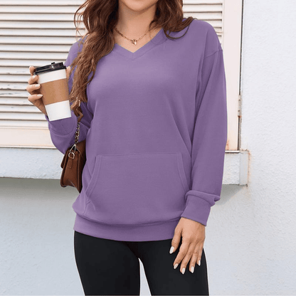 Women’s Hoodless V-Neck Hoodie with Pockets