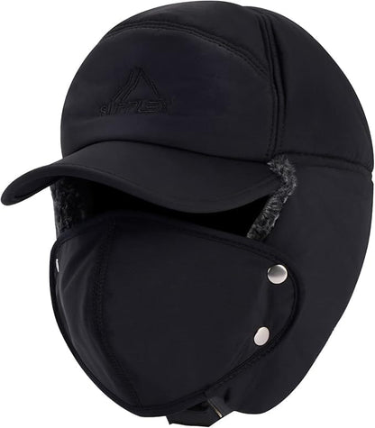 Unisex Winter Trapper Hat with Fur & Removable Mask