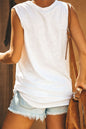 Broken Hole Detail Sleeveless Crew Neck Tank Top