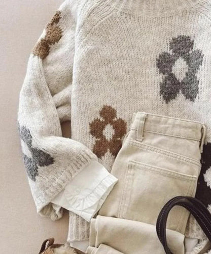 Retro Brown Mock Neck Long Sleeve Sweater