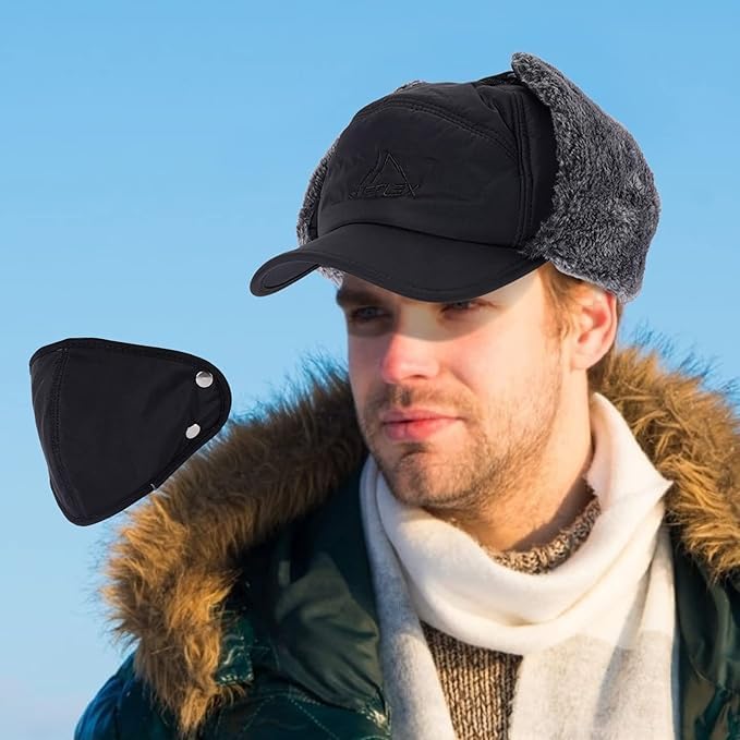 Unisex Winter Trapper Hat with Fur & Removable Mask