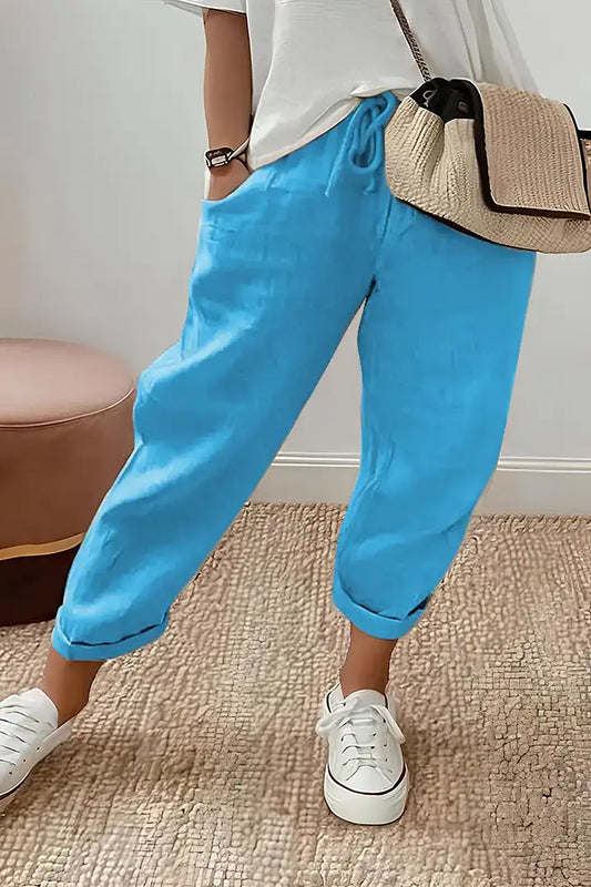 Solid Drawstring Waist Slant Pocket Pants