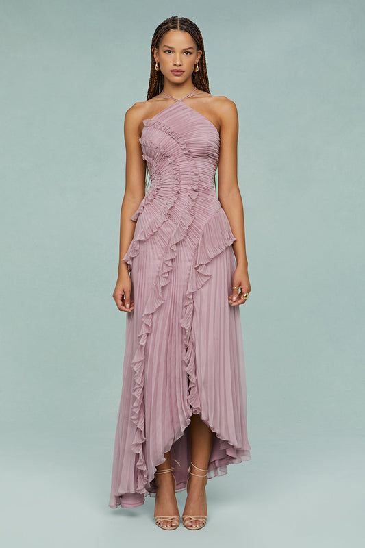 Party Asymmetric Pleated Halter Neck Dress