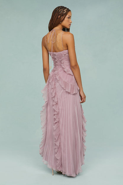 Party Asymmetric Pleated Halter Neck Dress