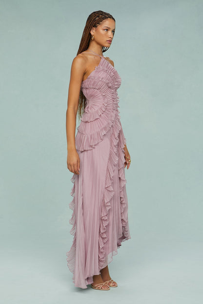 Party Asymmetric Pleated Halter Neck Dress