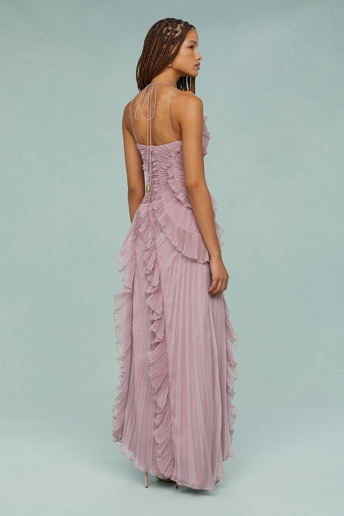 Party Asymmetric Pleated Halter Neck Dress