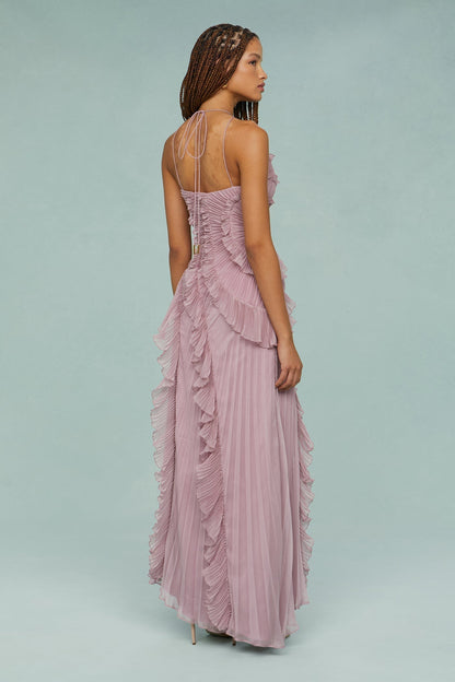Party Asymmetric Pleated Halter Neck Dress