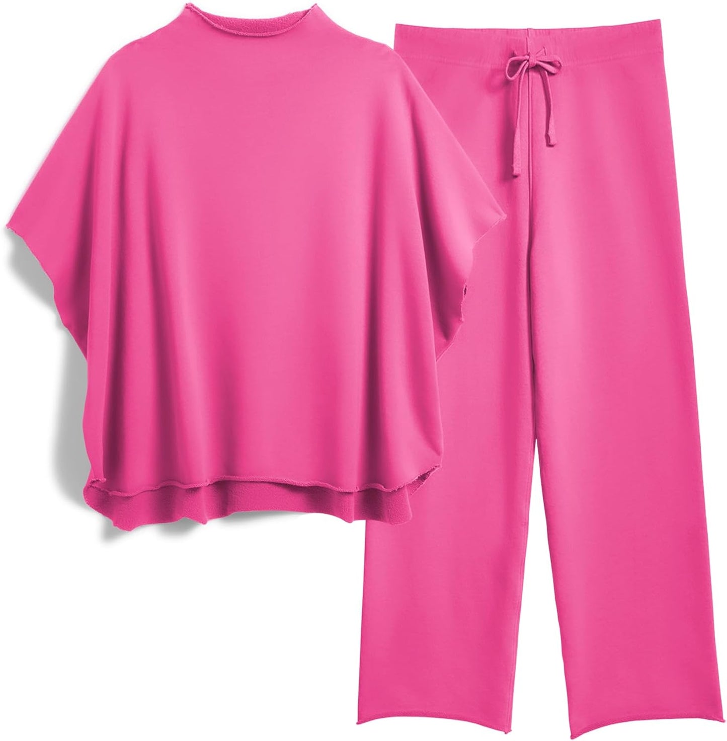Women's 2-Piece Lounge Set – 3/4 Batwing Sleeve Capelet Top & Wide-Leg Pants