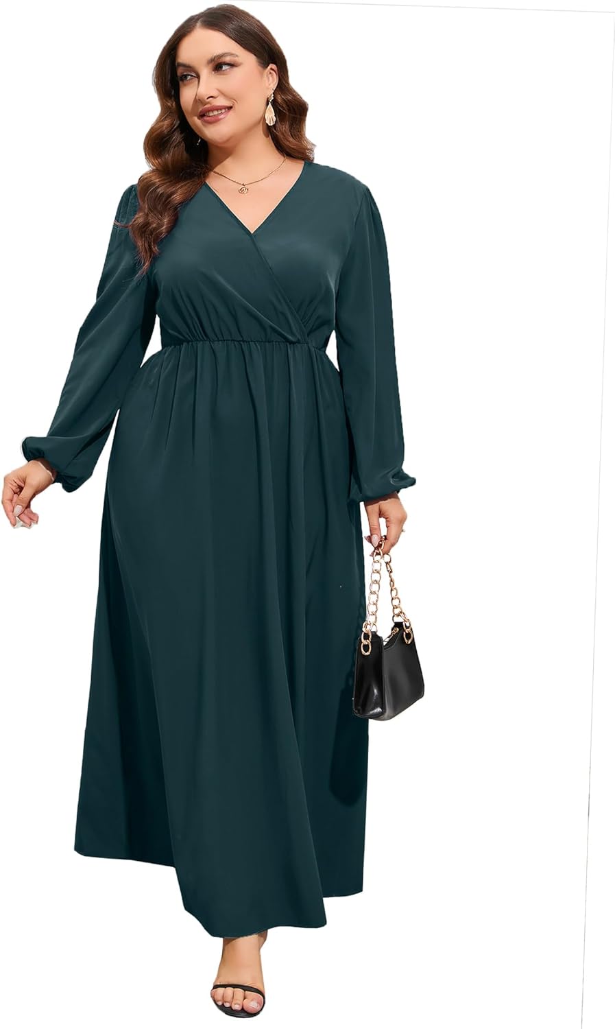 Women Plus Size Wrap Empire Waist Side Split A Line Casual Dress
