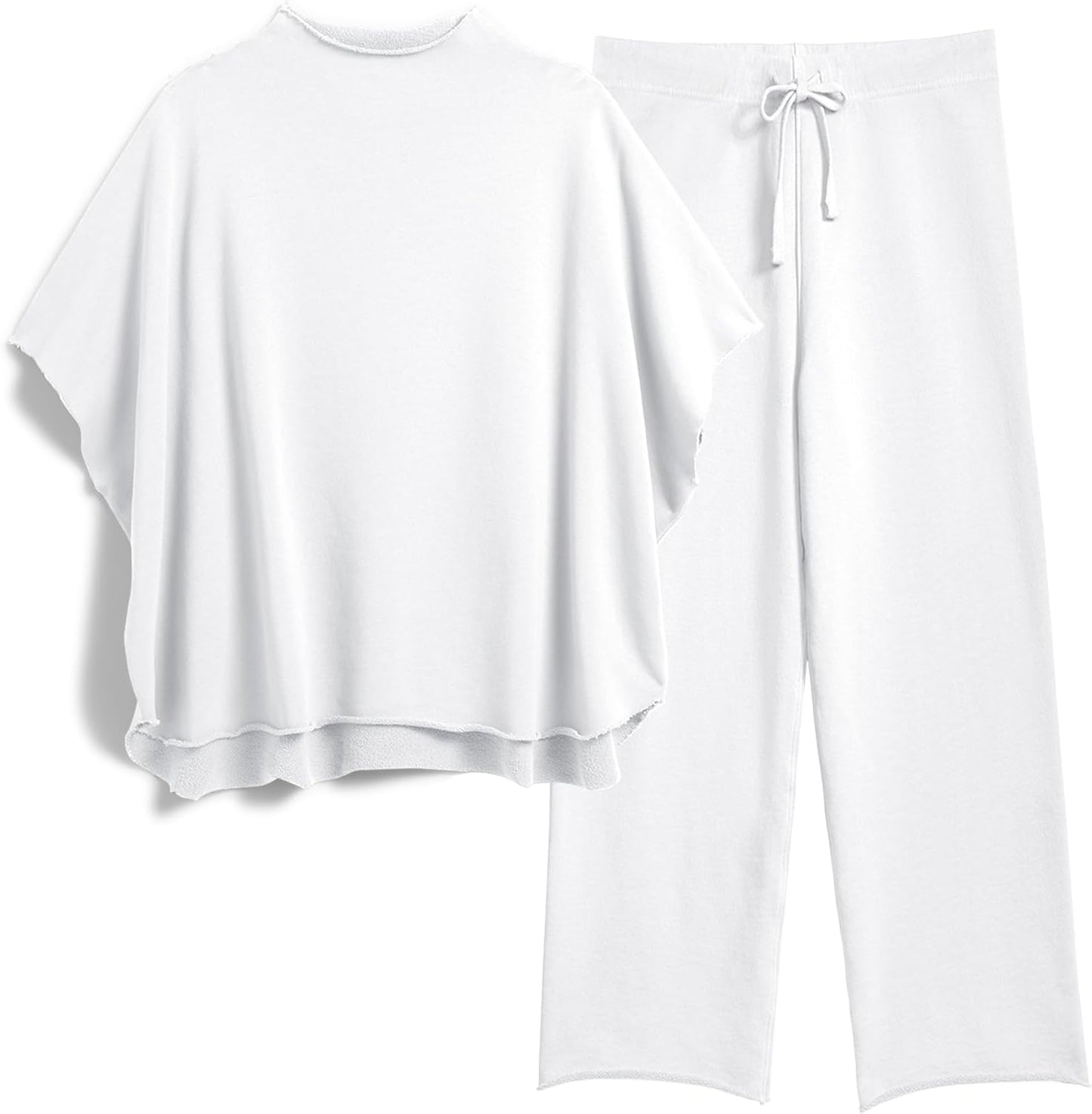 Women's 2-Piece Lounge Set – 3/4 Batwing Sleeve Capelet Top & Wide-Leg Pants