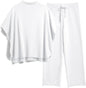 Women's 2-Piece Lounge Set – 3/4 Batwing Sleeve Capelet Top & Wide-Leg Pants