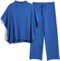 Women's 2-Piece Lounge Set – 3/4 Batwing Sleeve Capelet Top & Wide-Leg Pants